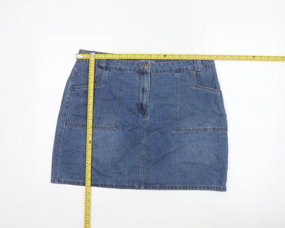 Nutmeg Women Blue UK 16 Denim Straight Pencil Mini Skirt Pockets