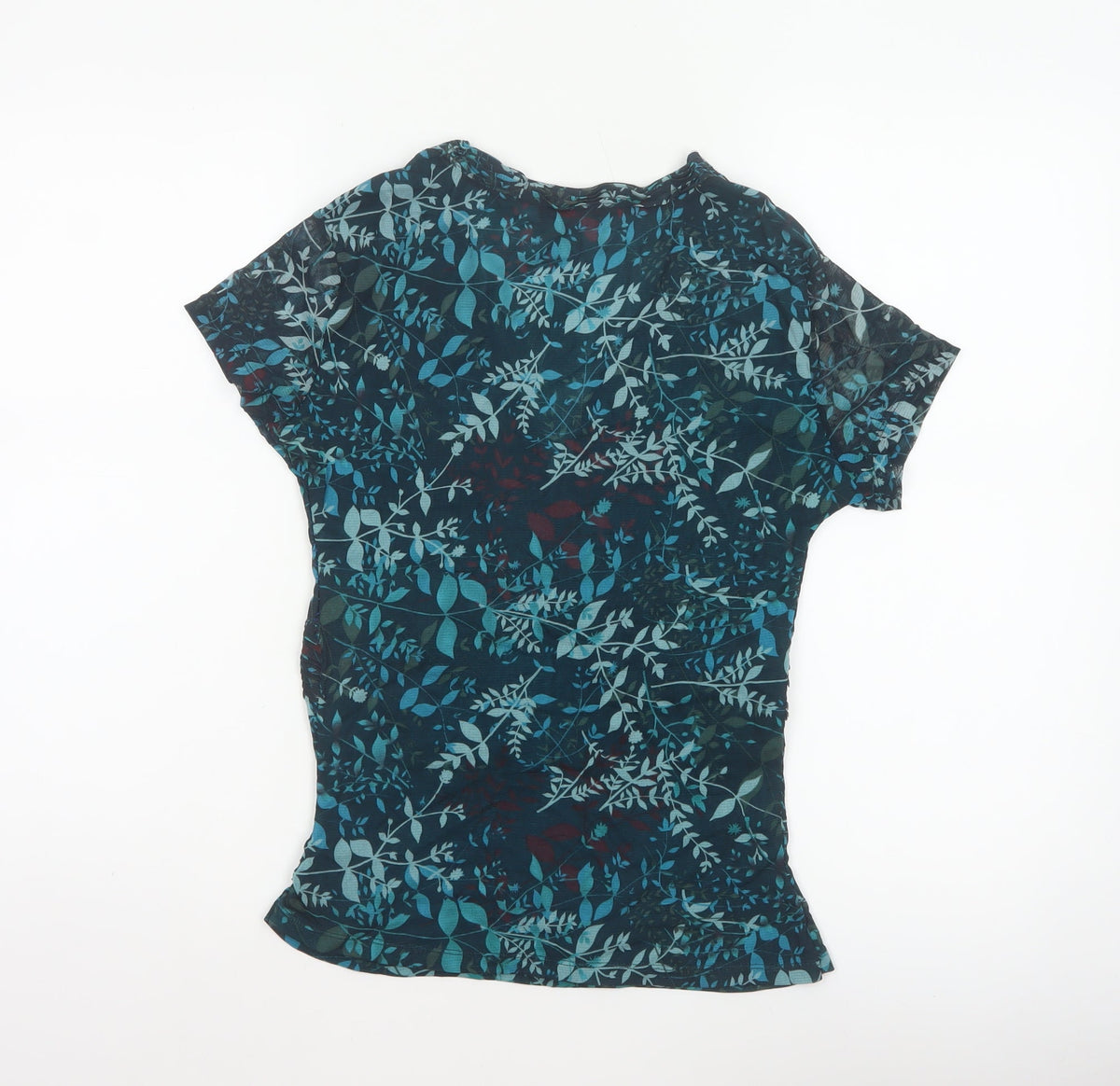 Monsoon Women Blue Floral Wrap Blouse UK 16 Short Sleeve V-Neck