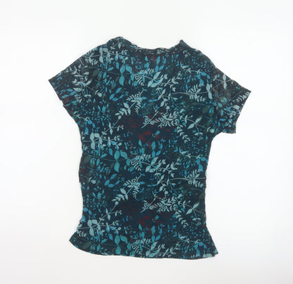 Monsoon Women Blue Floral Wrap Blouse UK 16 Short Sleeve V-Neck
