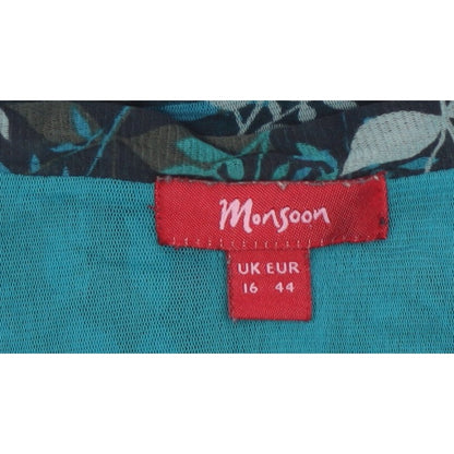 Monsoon Women Blue Floral Wrap Blouse UK 16 Short Sleeve V-Neck