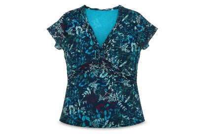 Monsoon Women Blue Floral Wrap Blouse UK 16 Short Sleeve V-Neck