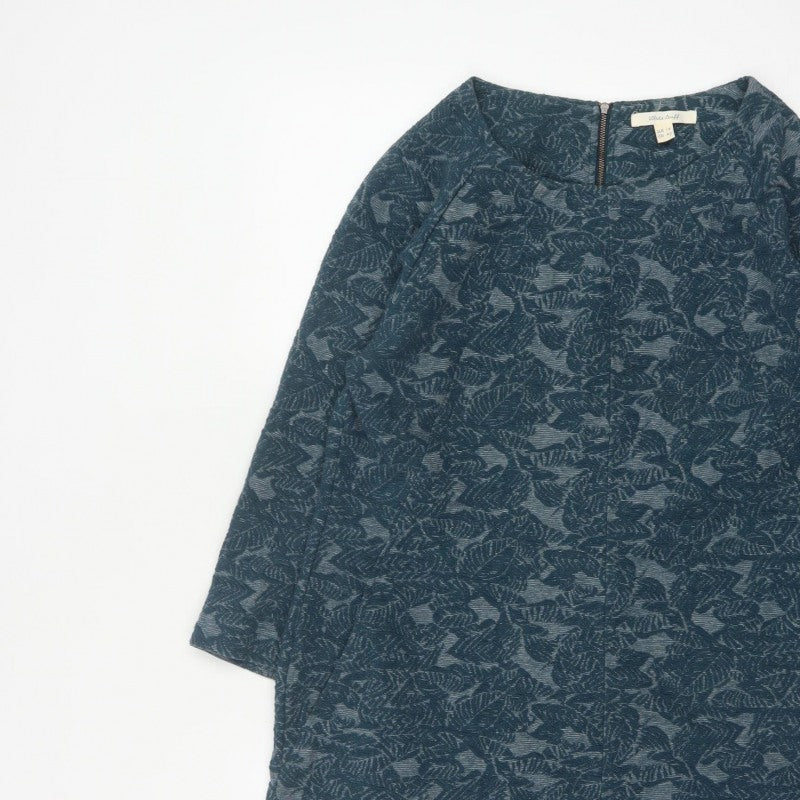 White Stuff Women Blue Floral Jersey Tunic Top UK 14 3/4 Sleeve