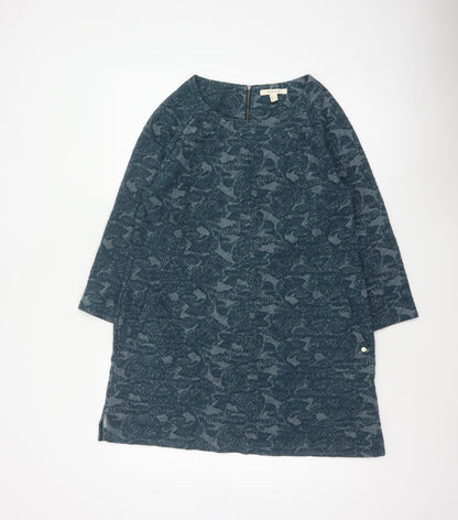 White Stuff Women Blue Floral Jersey Tunic Top UK 14 3/4 Sleeve