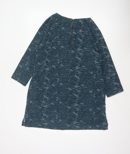 White Stuff Women Blue Floral Jersey Tunic Top UK 14 3/4 Sleeve
