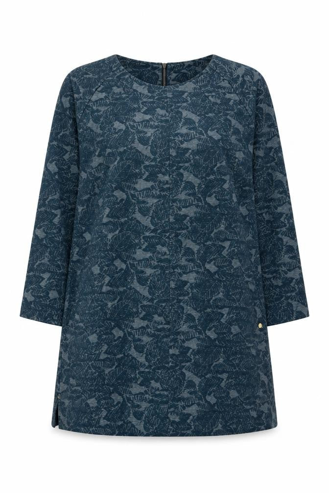 White Stuff Women Blue Floral Jersey Tunic Top UK 14 3/4 Sleeve