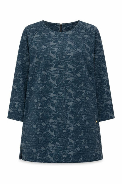 White Stuff Women Blue Floral Jersey Tunic Top UK 14 3/4 Sleeve