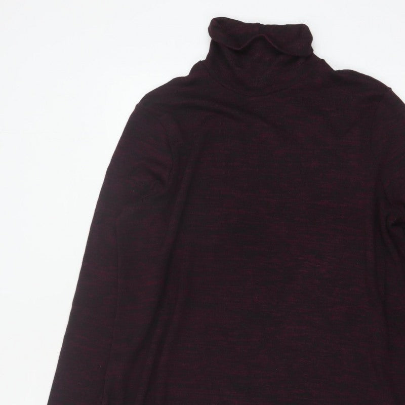 M&S Women Burgundy Mix UK 14 Roll Neck Long Sleeve Tunic Top