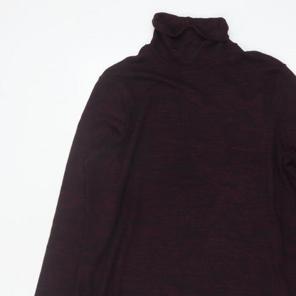 M&S Women Burgundy Mix UK 14 Roll Neck Long Sleeve Tunic Top