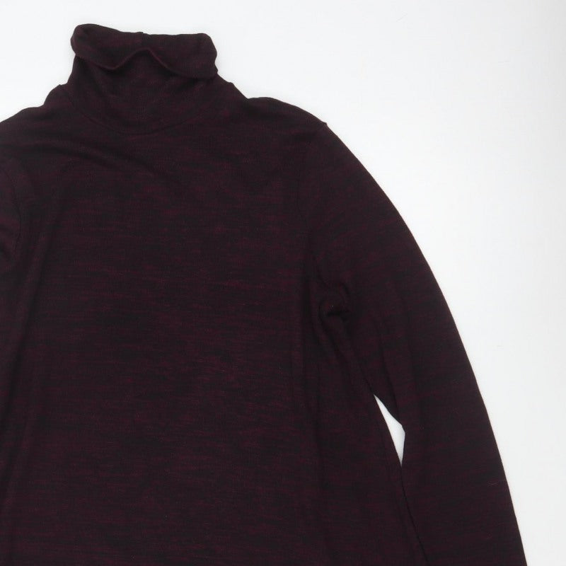 M&S Women Burgundy Mix UK 14 Roll Neck Long Sleeve Tunic Top