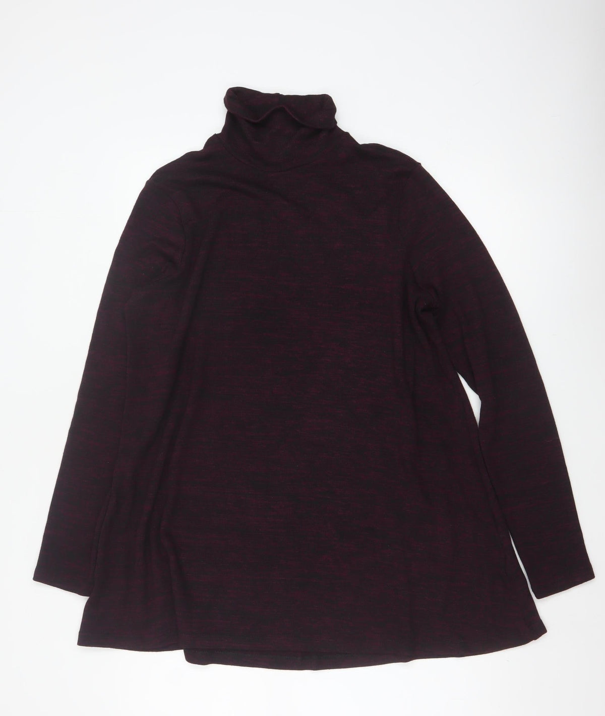 M&S Women Burgundy Mix UK 14 Roll Neck Long Sleeve Tunic Top