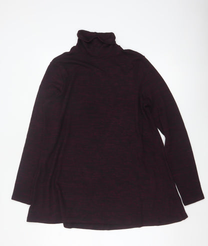 M&S Women Burgundy Mix UK 14 Roll Neck Long Sleeve Tunic Top