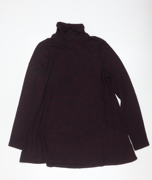 M&S Women Burgundy Mix UK 14 Roll Neck Long Sleeve Tunic Top