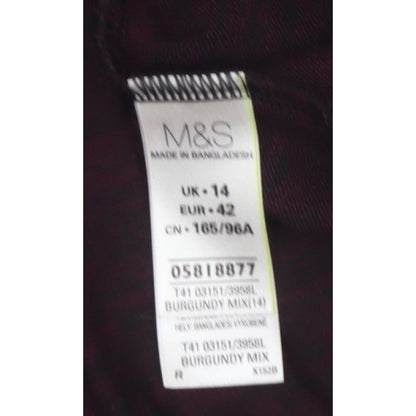 M&S Women Burgundy Mix UK 14 Roll Neck Long Sleeve Tunic Top