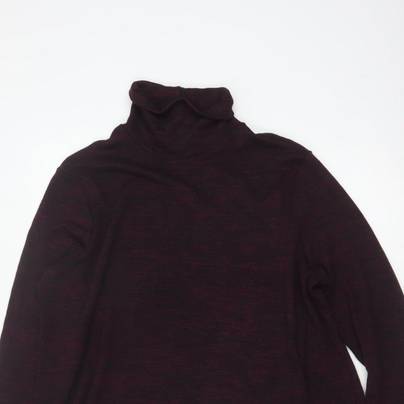 M&S Women Burgundy Mix UK 14 Roll Neck Long Sleeve Tunic Top