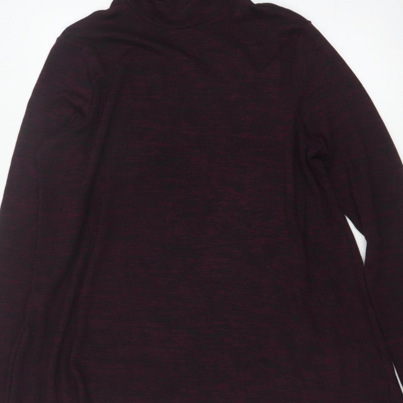M&S Women Burgundy Mix UK 14 Roll Neck Long Sleeve Tunic Top