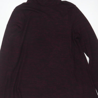 M&S Women Burgundy Mix UK 14 Roll Neck Long Sleeve Tunic Top