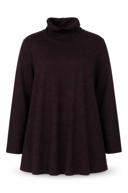 M&S Women Burgundy Mix UK 14 Roll Neck Long Sleeve Tunic Top