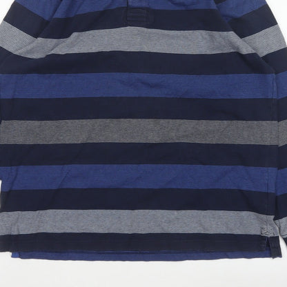 M&S Blue Harbour Mens Blue XL Striped Long Sleeve Polo Shirt