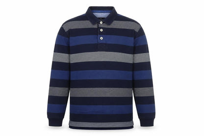 M&S Blue Harbour Mens Blue XL Striped Long Sleeve Polo Shirt