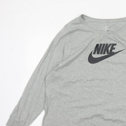 Nike Women Grey 3XL Long Sleeve Logo Crew Neck Basic T-Shirt