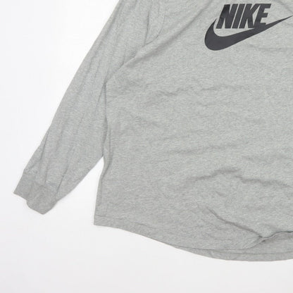 Nike Women Grey 3XL Long Sleeve Logo Crew Neck Basic T-Shirt