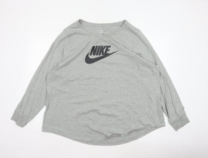Nike Women Grey 3XL Long Sleeve Logo Crew Neck Basic T-Shirt