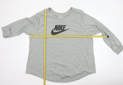 Nike Women Grey 3XL Long Sleeve Logo Crew Neck Basic T-Shirt