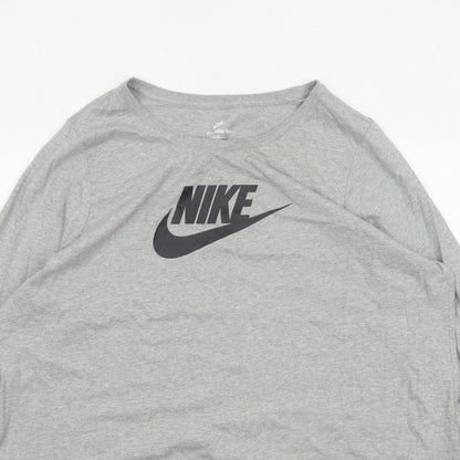 Nike Women Grey 3XL Long Sleeve Logo Crew Neck Basic T-Shirt