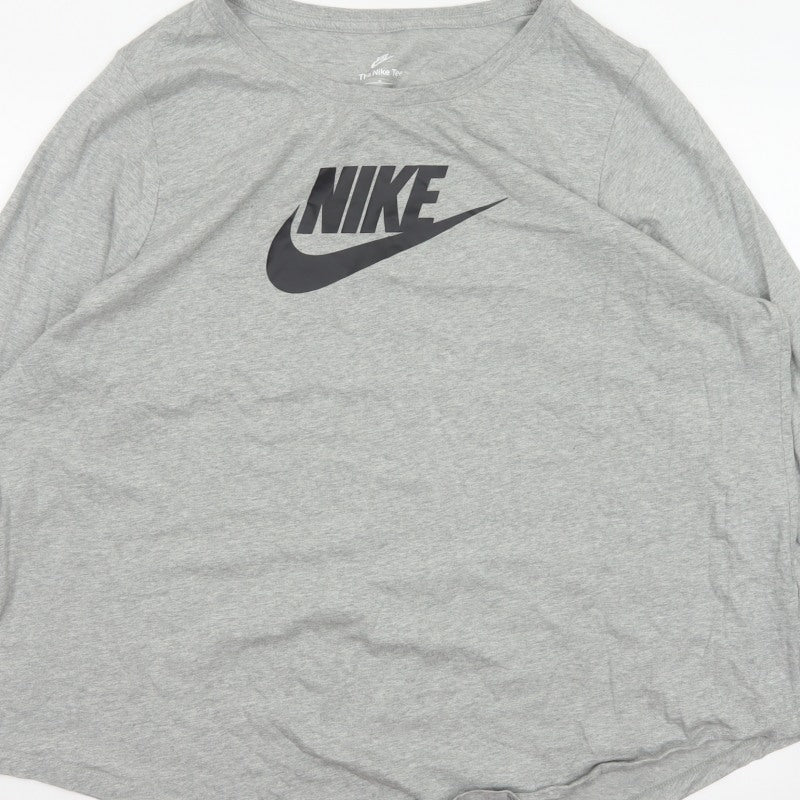 Nike Women Grey 3XL Long Sleeve Logo Crew Neck Basic T-Shirt