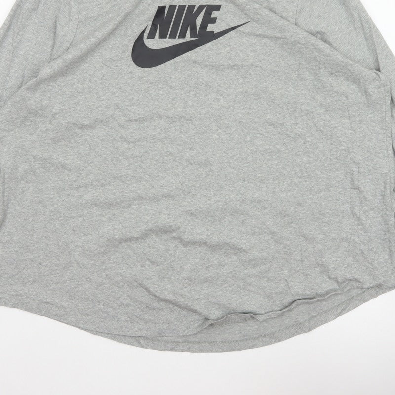 Nike Women Grey 3XL Long Sleeve Logo Crew Neck Basic T-Shirt