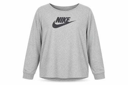 Nike Women Grey 3XL Long Sleeve Logo Crew Neck Basic T-Shirt