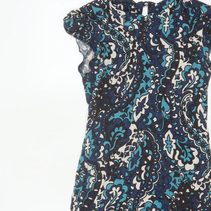 Miss Selfridge Women Blue Floral Fit & Flare Knee Length Dress UK 10