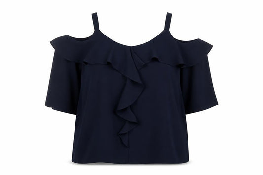 RJR John Rocha Women’s Navy UK 12 Cold Shoulder Ruffle Camisole Blouse