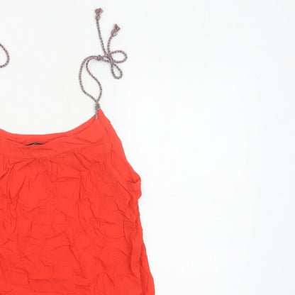 Vero Moda Women Red L Viscose Tie Strap Ruffle Camisole Tank Top