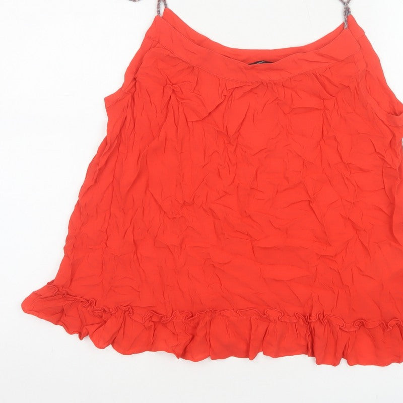 Vero Moda Women Red L Viscose Tie Strap Ruffle Camisole Tank Top