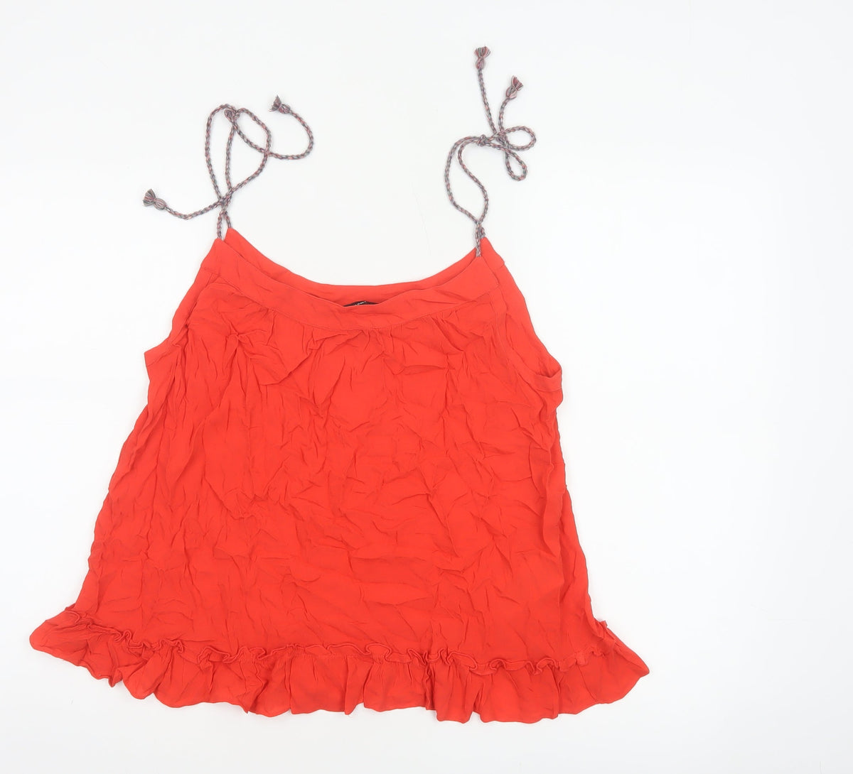 Vero Moda Women Red L Viscose Tie Strap Ruffle Camisole Tank Top