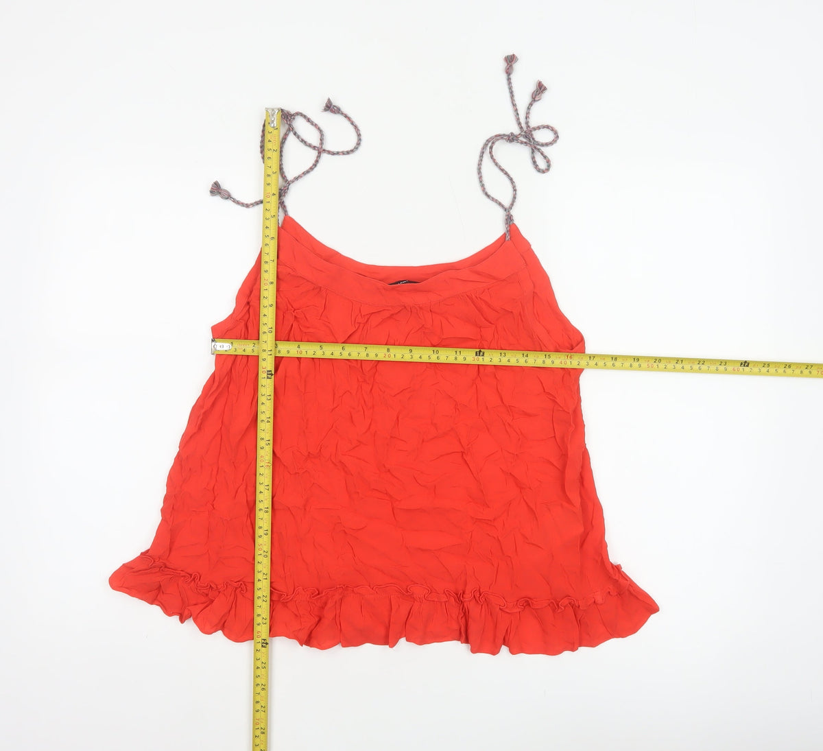 Vero Moda Women Red L Viscose Tie Strap Ruffle Camisole Tank Top