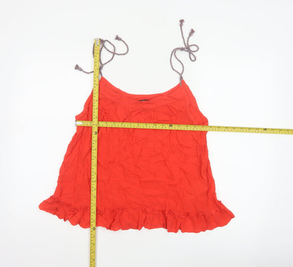 Vero Moda Women Red L Viscose Tie Strap Ruffle Camisole Tank Top