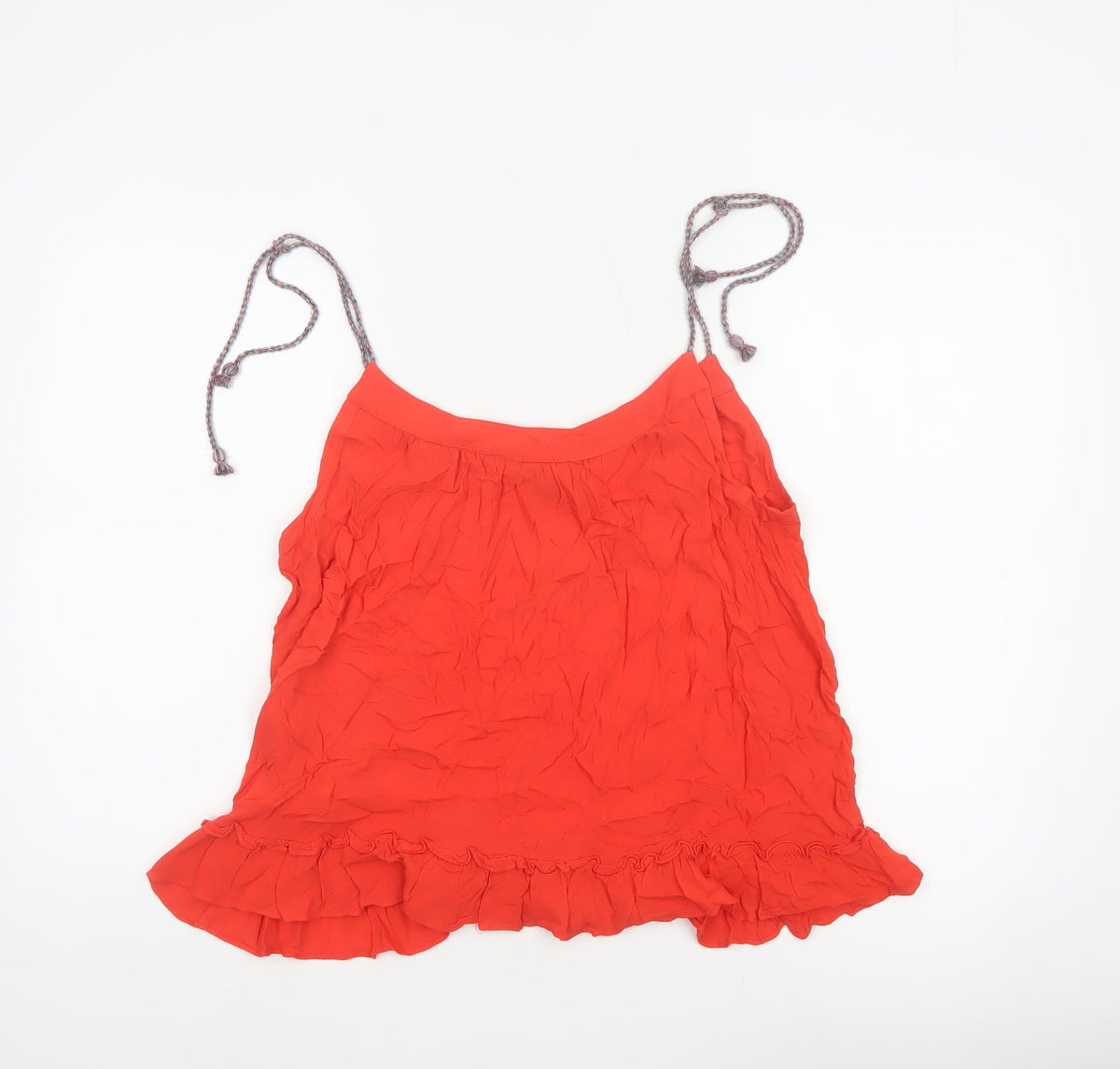 Vero Moda Women Red L Viscose Tie Strap Ruffle Camisole Tank Top