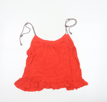 Vero Moda Women Red L Viscose Tie Strap Ruffle Camisole Tank Top