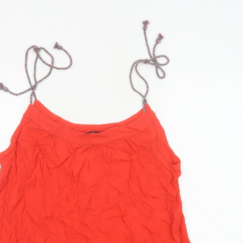 Vero Moda Women Red L Viscose Tie Strap Ruffle Camisole Tank Top