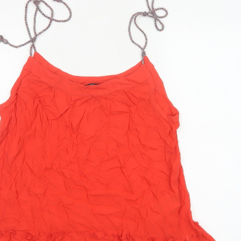 Vero Moda Women Red L Viscose Tie Strap Ruffle Camisole Tank Top