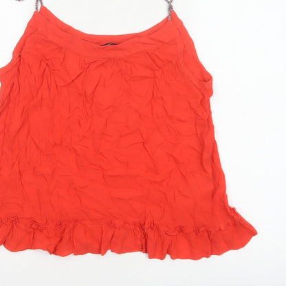 Vero Moda Women Red L Viscose Tie Strap Ruffle Camisole Tank Top