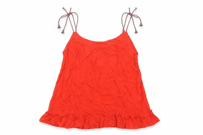 Vero Moda Women Red L Viscose Tie Strap Ruffle Camisole Tank Top