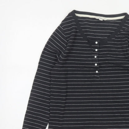 Marks and Spencer Women's Black UK 16 Striped Henley Long Sleeve Jersey Top