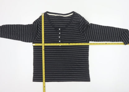 Marks and Spencer Women's Black UK 16 Striped Henley Long Sleeve Jersey Top