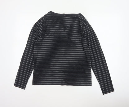 Marks and Spencer Women's Black UK 16 Striped Henley Long Sleeve Jersey Top