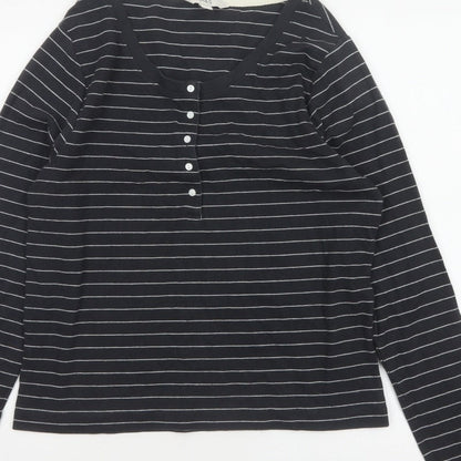 Marks and Spencer Women's Black UK 16 Striped Henley Long Sleeve Jersey Top