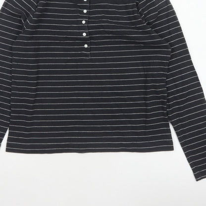 Marks and Spencer Women's Black UK 16 Striped Henley Long Sleeve Jersey Top