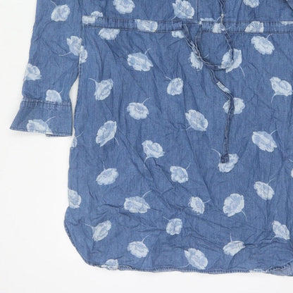 Cath Kidston Women Blue Floral Chambray Shirt Dress UK 10 Belted